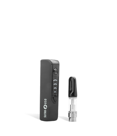 Charcoal Sutra Vape STIK 650 Cartridge Vaporizer Side View with Empty Cartridge on White Background